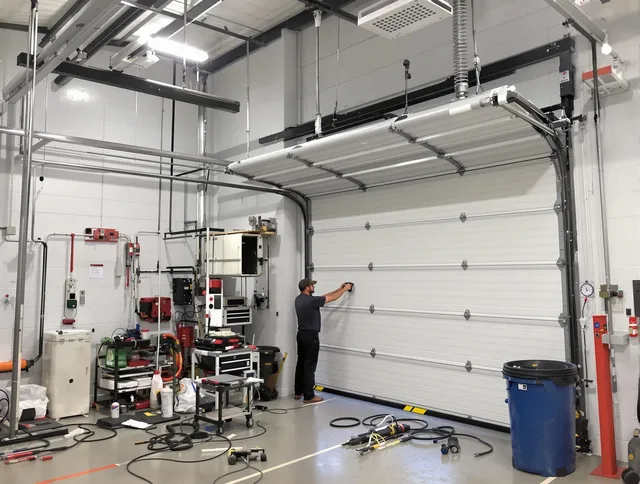 Killingly Garage Door Repair certified technician performing commercial door repair at a Killingly business facility