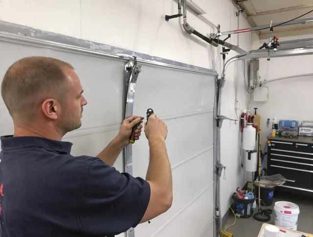 Before and after garage door dent repair by Killingly Garage Door Repair in Killingly