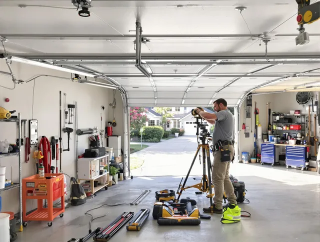 Killingly Garage Door Repair specialist performing laser-guided track alignment in Killingly